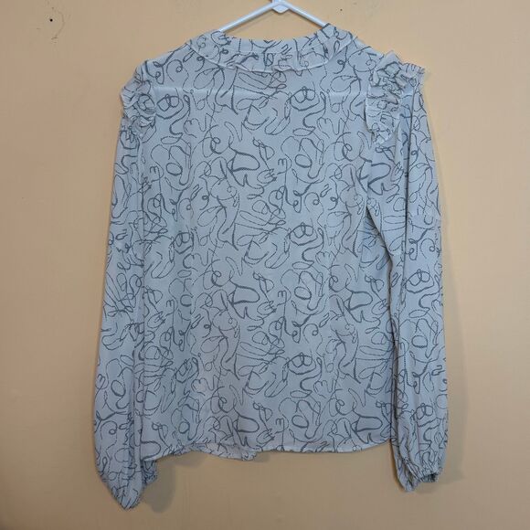 Cabi Ribbon Trim Blouse 4232 Ruffle Long Sleeve Button Up Women's Size Small - Picture 6 of 8